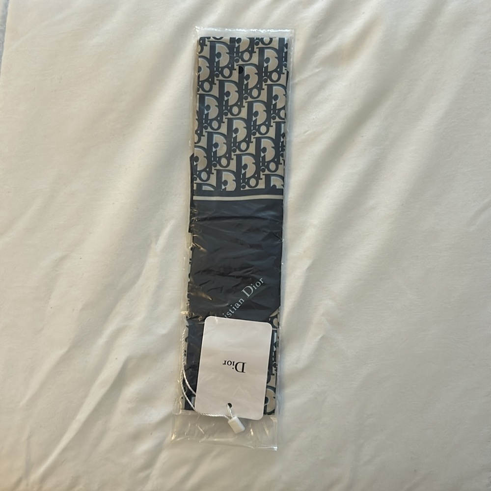 Christian Dior Mitzah Oblique Silk Scarf Navy Gray 100x6cm